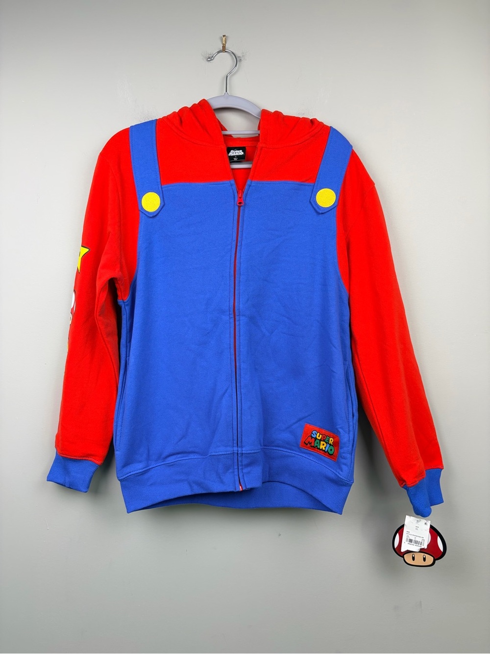 Super Mario Hoodie XL NWT Costume Zip Up Jacket Nintendo Red Blue Graphic